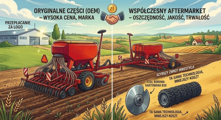 Porównanie jakości i ceny: OEM a zamienniki części do maszyn rolniczych Gaspardo, Horsch i Väderstad.